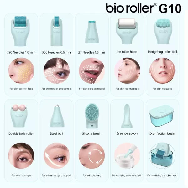 Bio Roller G10 10in1 Derma Roller Pour le visage, les yeux, la tête, le corps, etc.