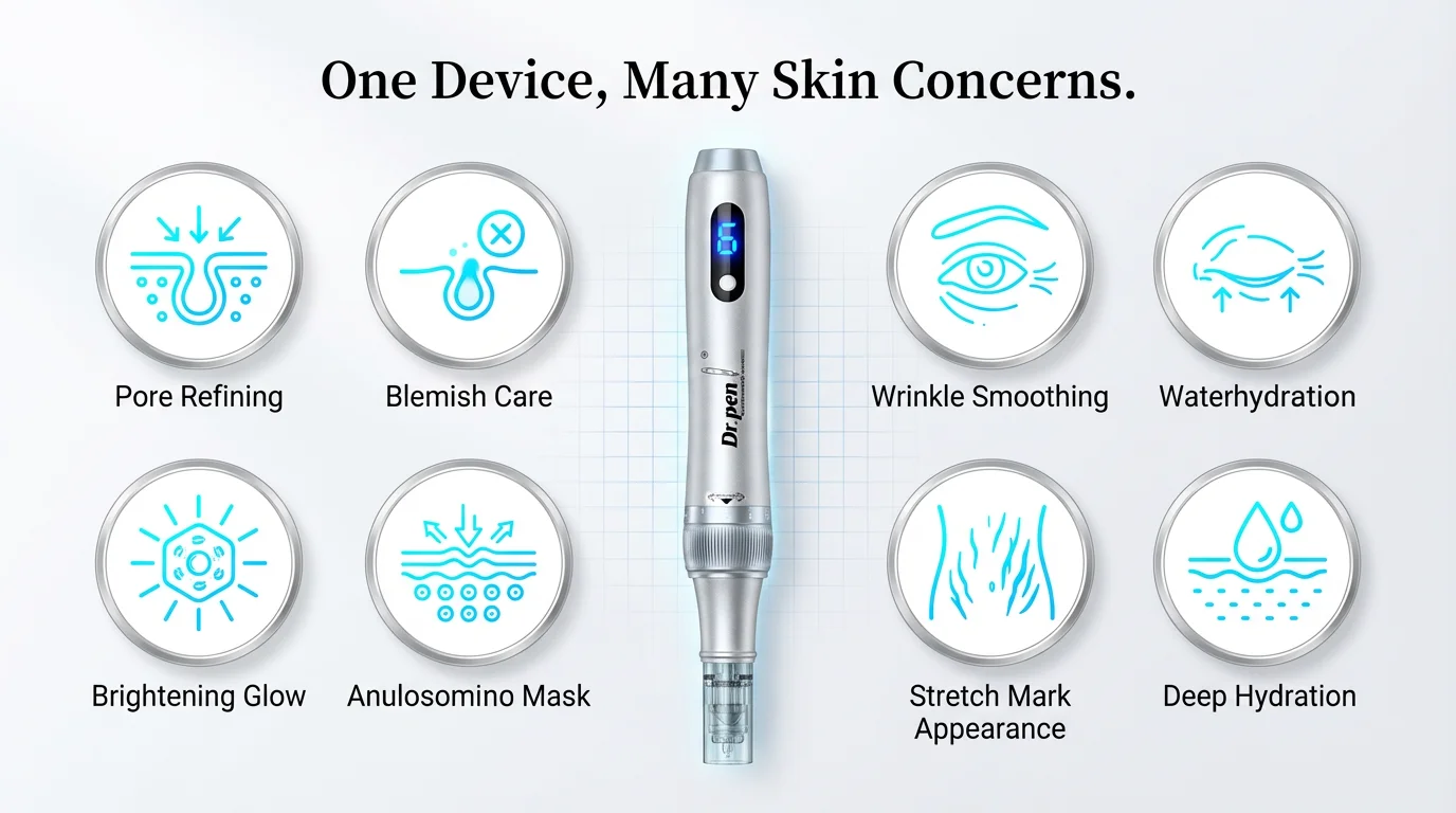 Dr. Pen M7S versatile functions for acne, pores, and anti-aging.